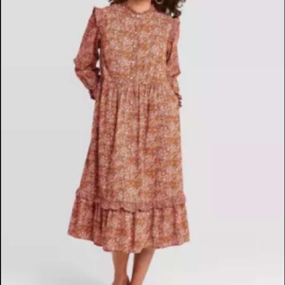 Universal Thread Dress Large Prairie Target Orange Floral Farmcore Country NWOT - Picture 4 of 6